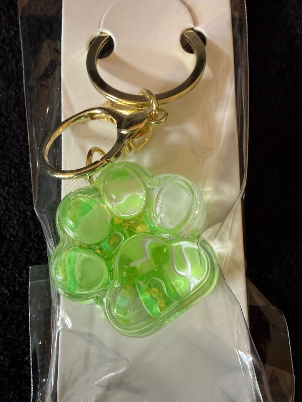 Gold-Ring Paw Print Bubble Keychain - Neon Green